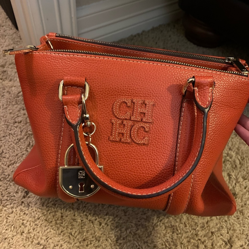 Carolina Herrera orange leather handbag